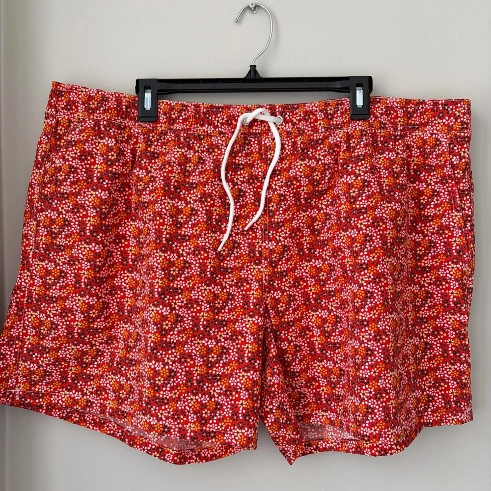 J. Crew Sz XXL Vibrant Red and White Swim Trunks Elastic/Draw String, Lining